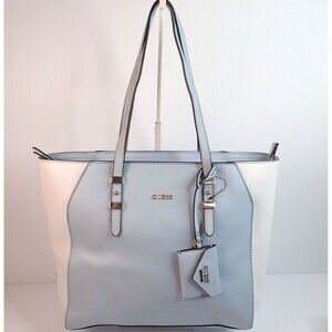 GUESS Shoulder Bag Tote Purse White & Light Blue Adjustable Straps